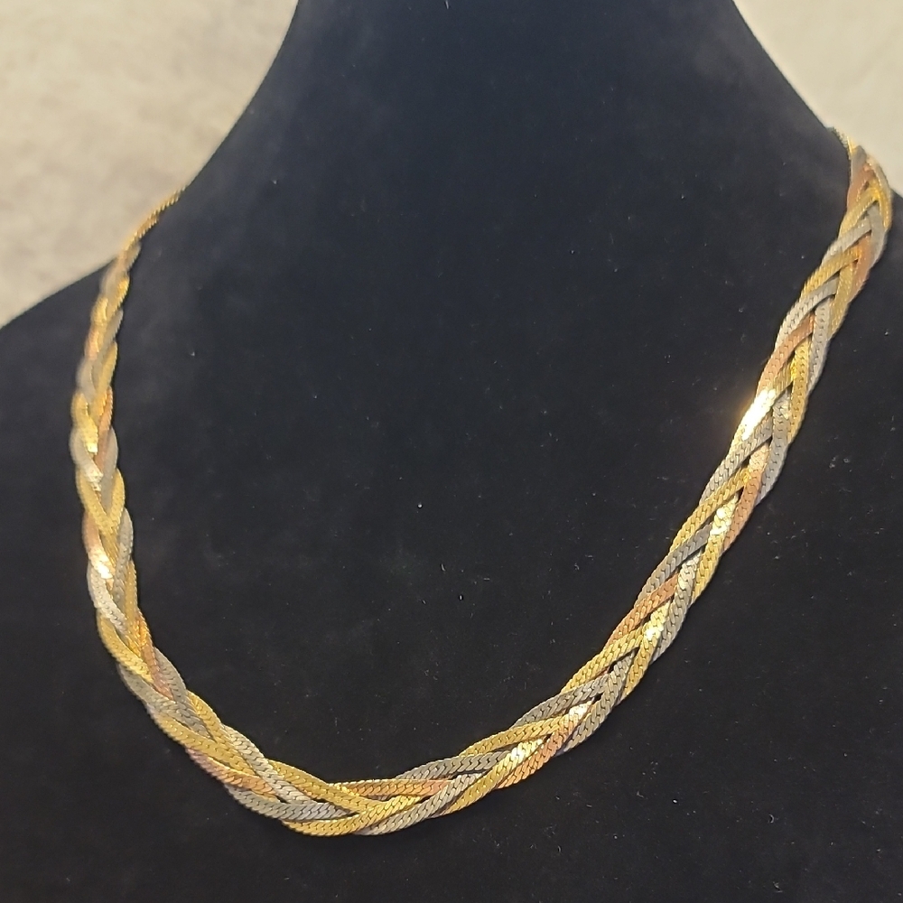 Gold, Silver, Copper Braided Necklace - Vintage, Estate